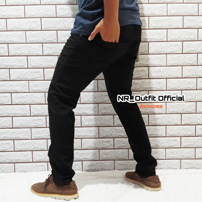 Celana Jeans Panjang Pria Distro Slim Fit Hitam RC Melar Stretch NR_Outfit Official COD