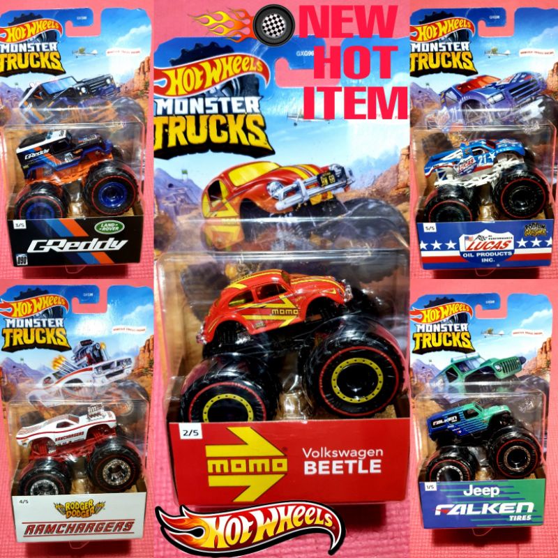 Hotwheels Monster Truck. Rodger Dodger/Ramcharger, Podium Crasher/Lucas Oil, Land Rover Defender90/G