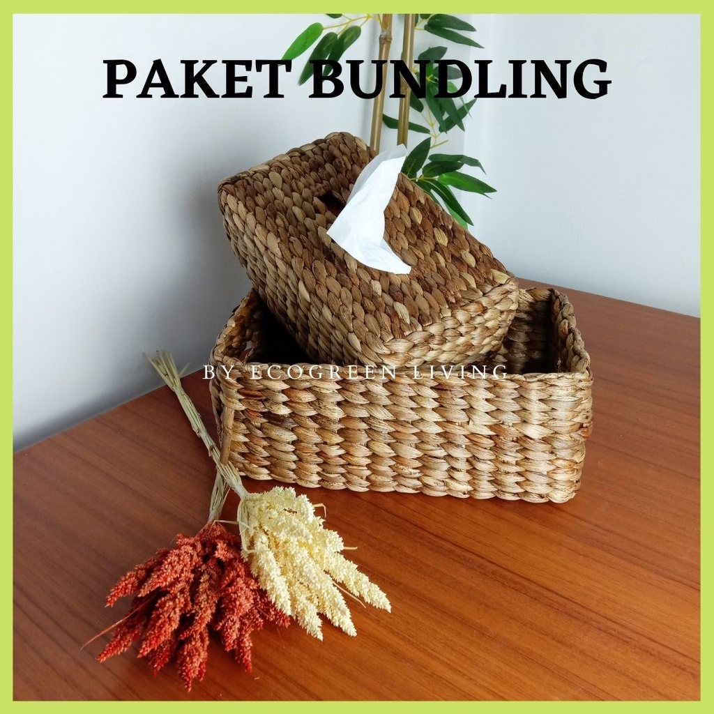 PAKET BUNDLING KERANJANG ANYAMAN ENCENG GONDOK DAN TEMPAT TISU / BUY 1 GET 2 ITEM