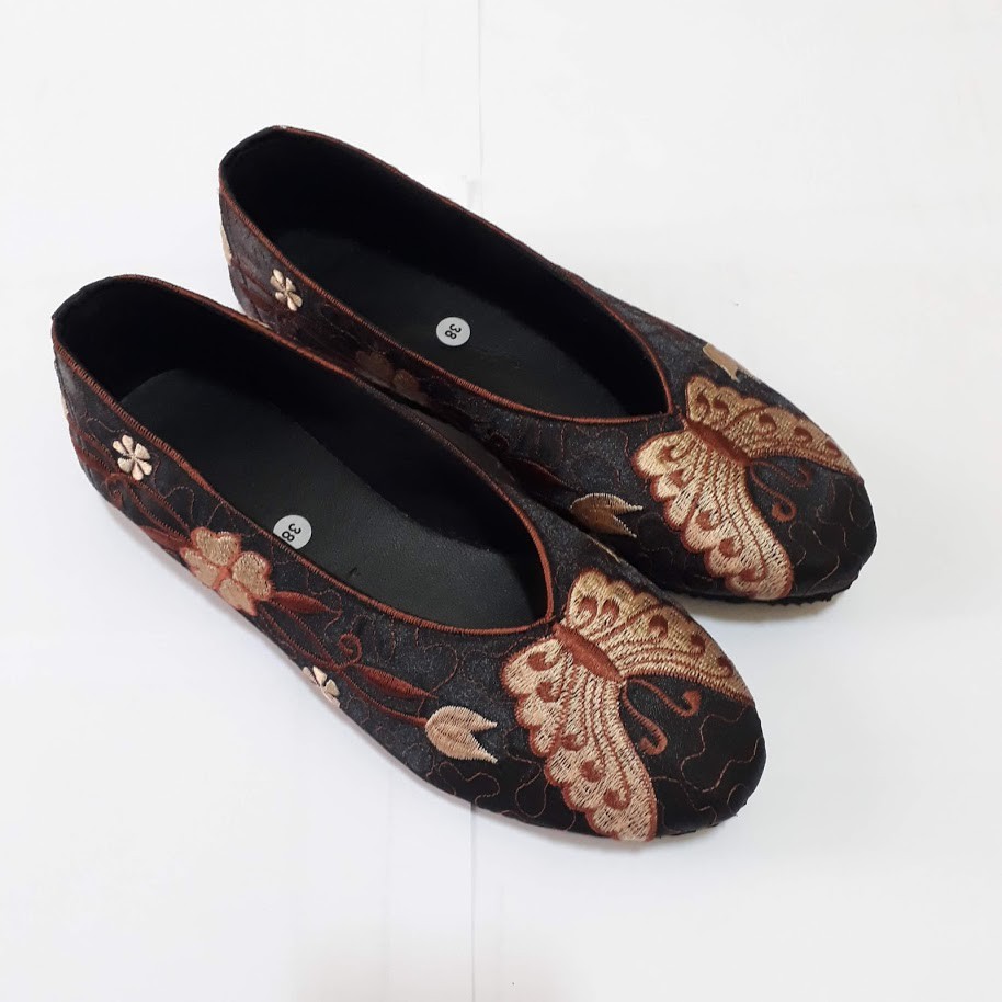 etnik fashion sepatu wanita flat slip on bordir kupu