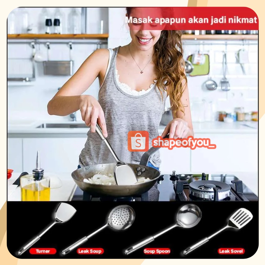 Spatula Set Masak Isi 4Pcs Sutil Stainless Steel Spatula Dapur Korea Premium Serbaguna