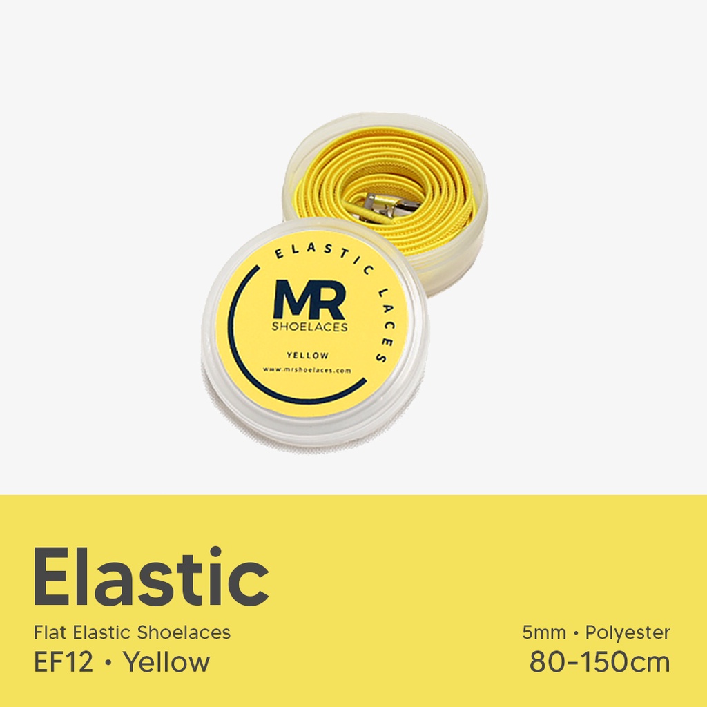 Original MR Shoelaces EF12 Elastic Yellow Kuning Tali Sepatu Flat Elastis (Karet Lentur) with Metal Clip / Lock 100cm