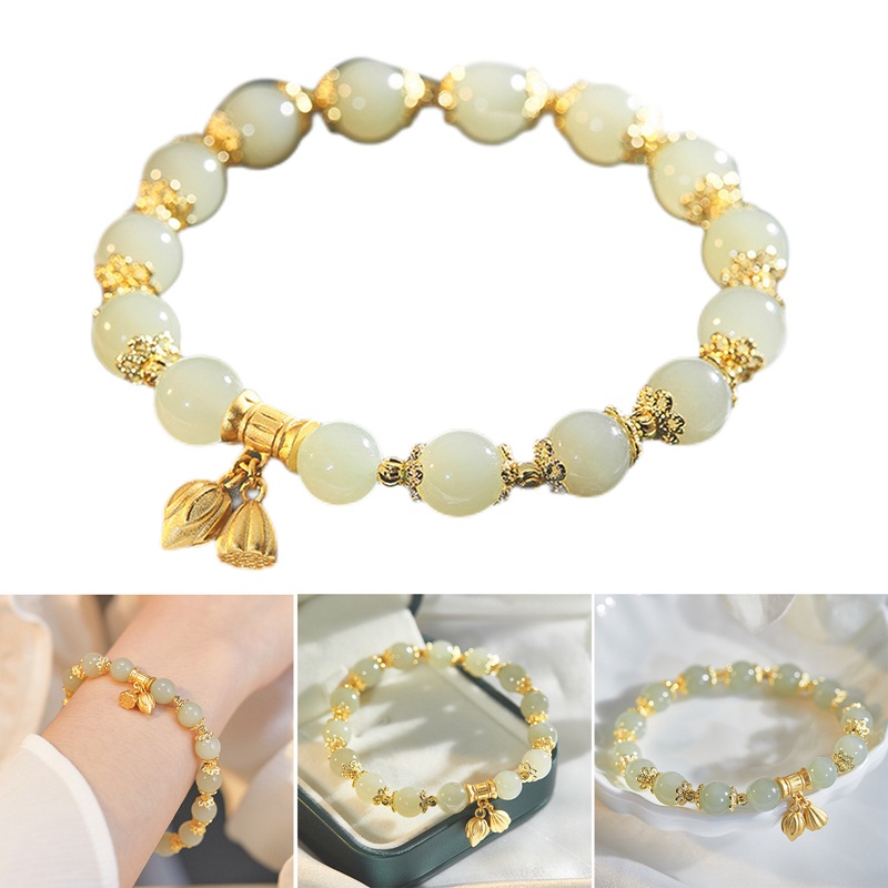 Gelang Manik-Manik Batu Giok Hetian Handmade Gaya Retro Untuk Hadiah