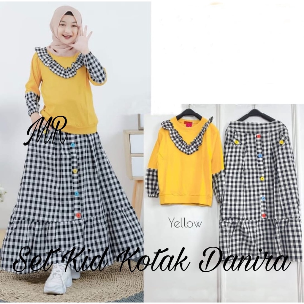 3 UKURAN M L XL PAKAIAN ANAK PEREMPUAN SETELAN SET ROK DANIRA KID MR ADA VIDEO REAL PICT