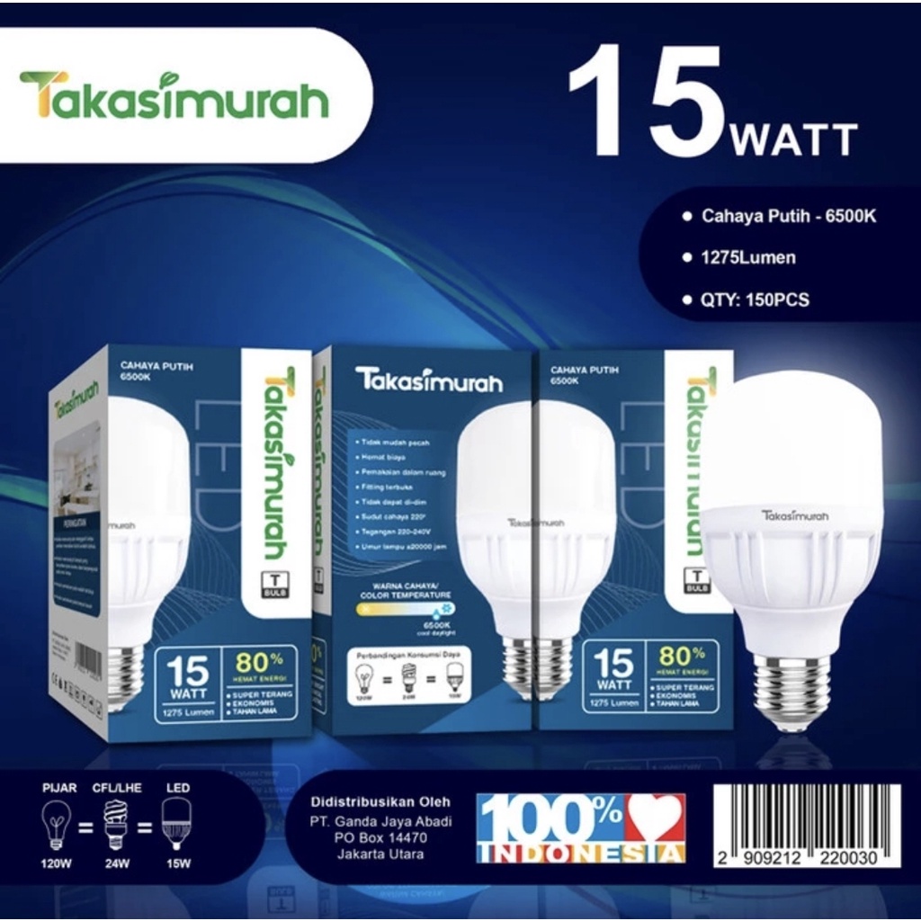 Lampu LED T Bulb TAKASIMURAH 10W 15W