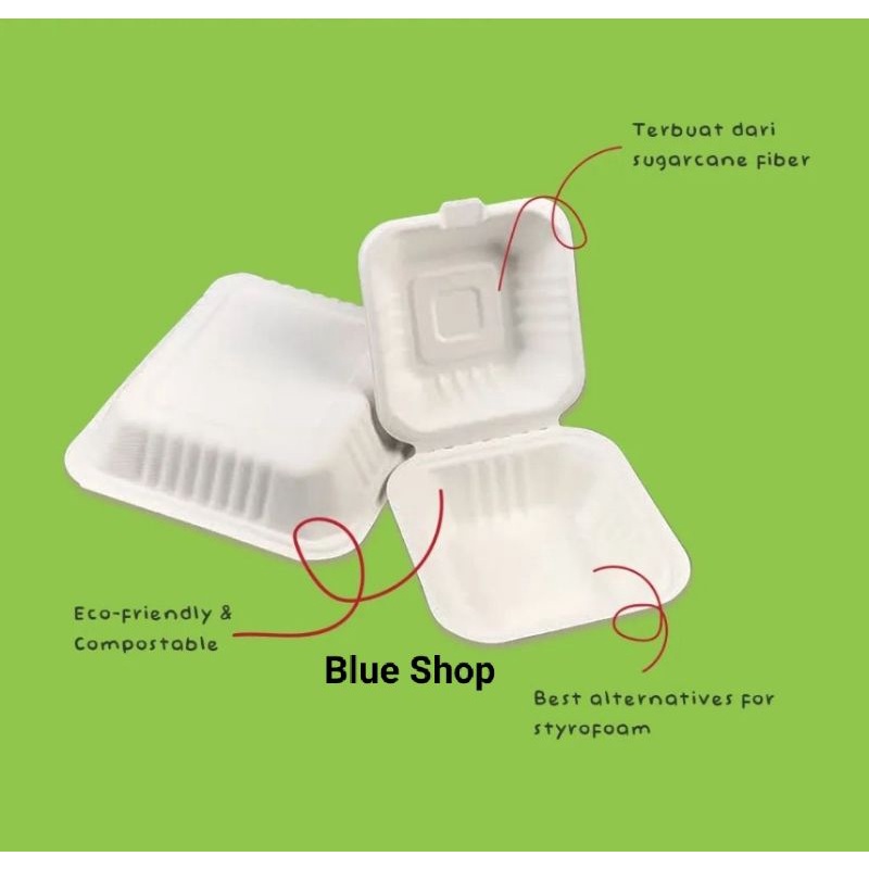 Bagasse Burger Box Kotak 15cm x 15cm 6inch 6" Lunchbox Serat Tebu Bagase