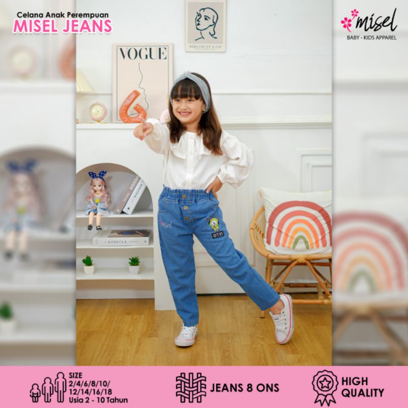 (1-10 tahun) Misel Celana Jeans Panjang Anak Perempuan Cewek Misel Long Jeans BT21 Usia 1 - 10 Tahun