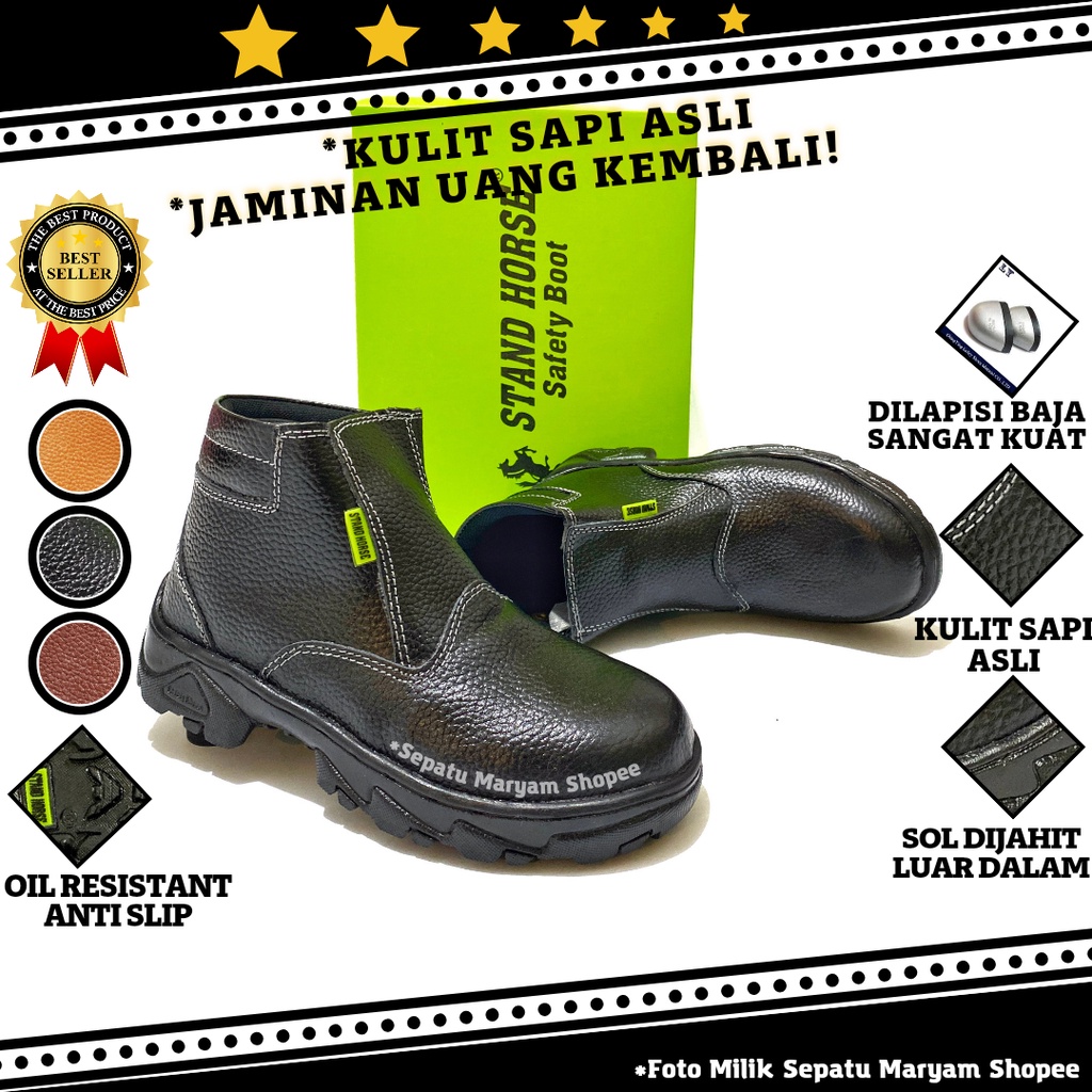 Sepatu Safety Pria Safety Boots Kulit Asli Septi Ujung Besi Sepatu Septy Sefty Cowok Safety Kitchen