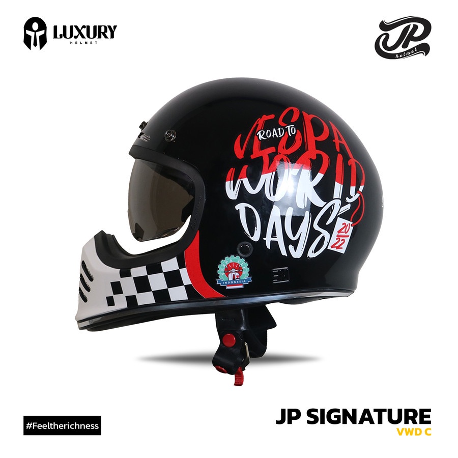 Helm JP Retro Signature Vespa VWD 2022 Hitam Merah Putih Size L (VWD) - PRODUK BARU
