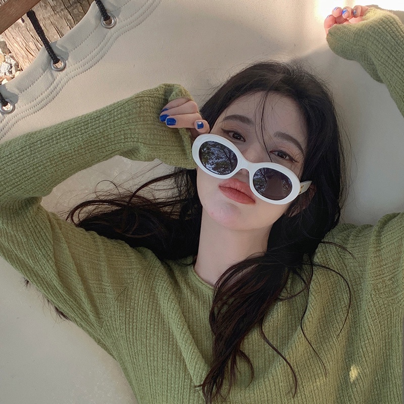 Kacamata Hitam Pelindung Matahari Dengan Bingkai Putih Gaya Harajuku