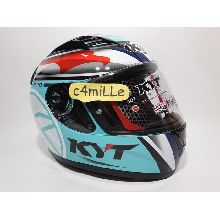 HELM KYT R10 FLAR VISOR SUPER FLUO #1 AQUA BLUE RED FLUO FULL FACE