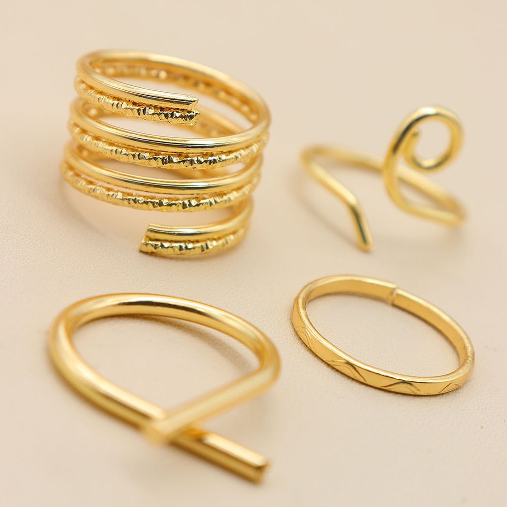 Set 4pcs Cincin Bahan Metal Model Double Helix Irregular