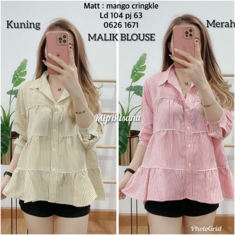 ATASAN BIG SIZE WANITA SALUR KEMEJA KERAH CRINCKLE BUSUI ld 100 110 TUNIK WANITA TERBARU L XL - MALI