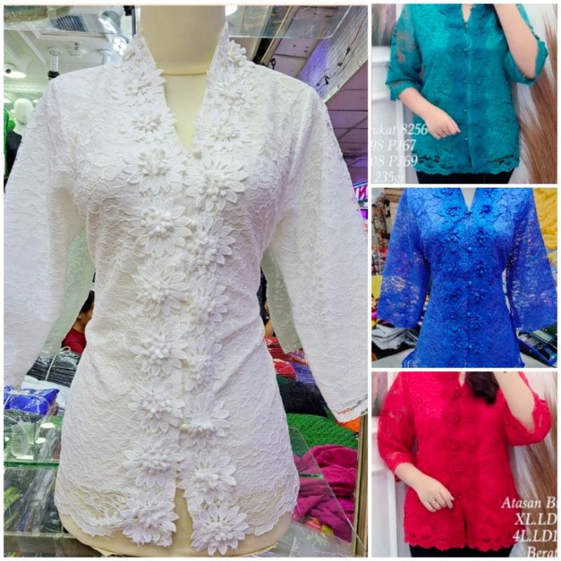 Atasan Brukat Kancing Depan Full Furing Lengan Lurus 3 Per 4 - Blouse Brukat Kancing Depan by EL-GHA
