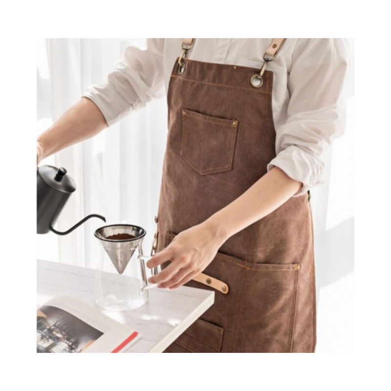 Celemek Apron Barista Apron Barbershop Bahan Canvas
