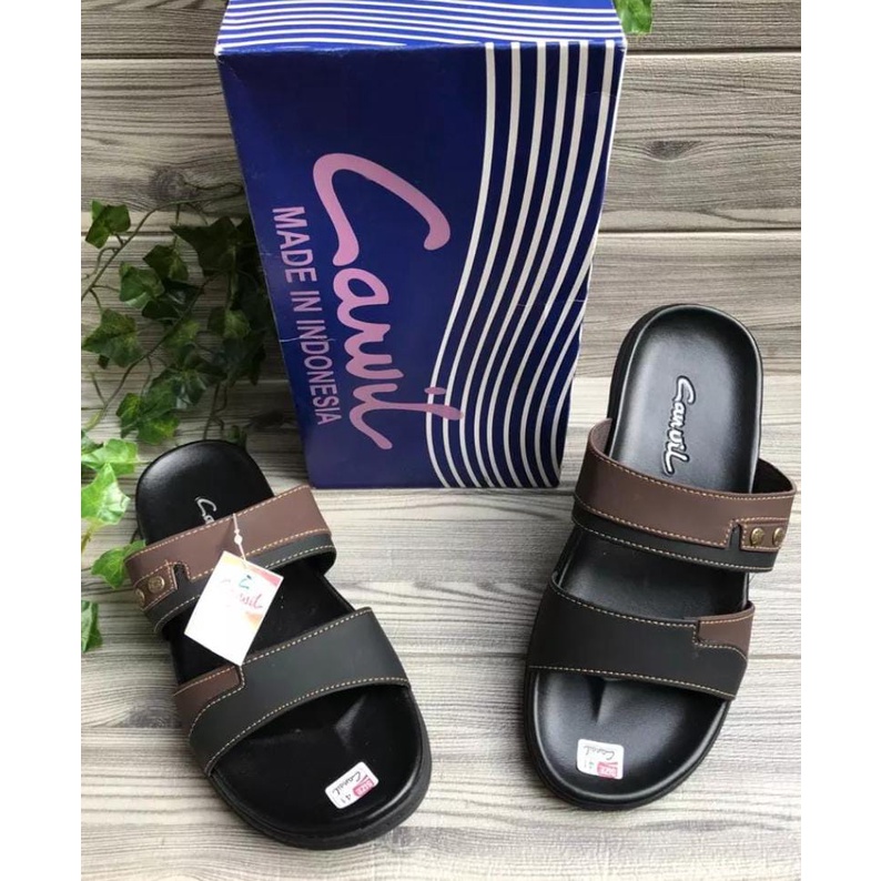 Sandal Pria Terbaru Sandal Pria Keren 2022 Sandal Casual Sandal Jepit Sandal Slop Carvil Hitam Cream Cokelat