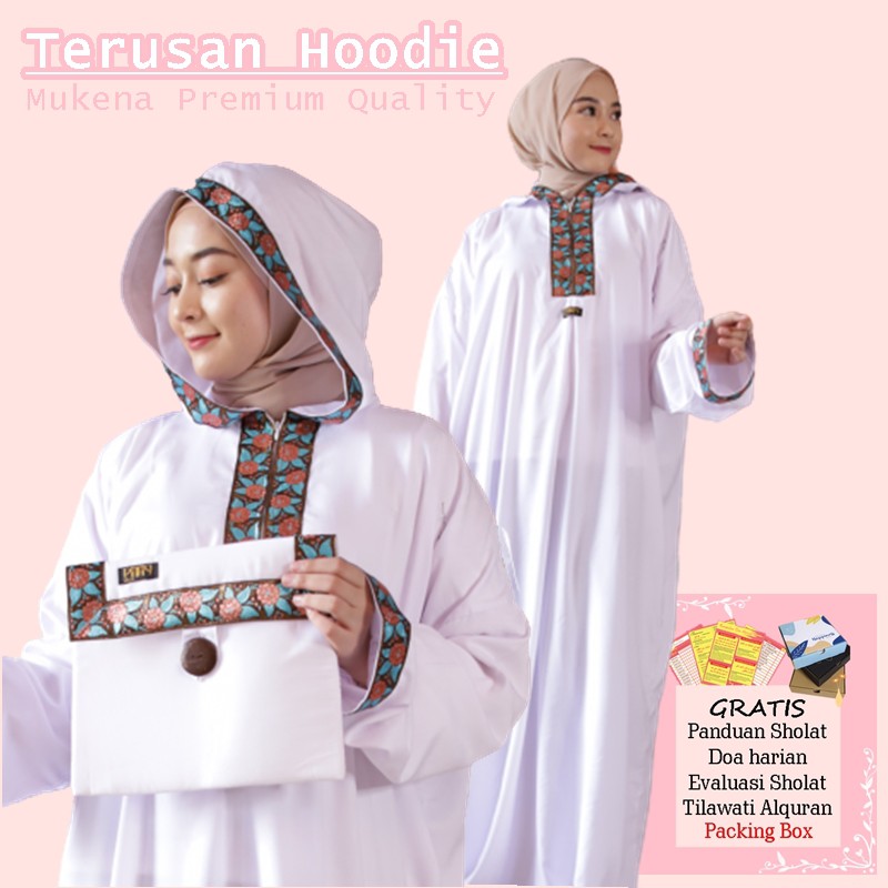 Mukena Terusan Mukena Langsungan Dewasa Hoodie Warna Putih Model Terbaru Sridevi White