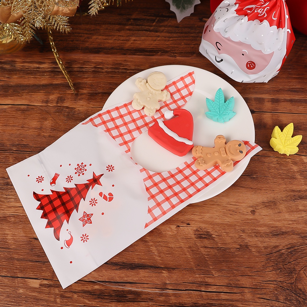 50 Pcs Kantong Plastik Motif Telinga Kelinci Beruang Santa Claus Pohon Natal Untuk Permen Biskuit Cokelat