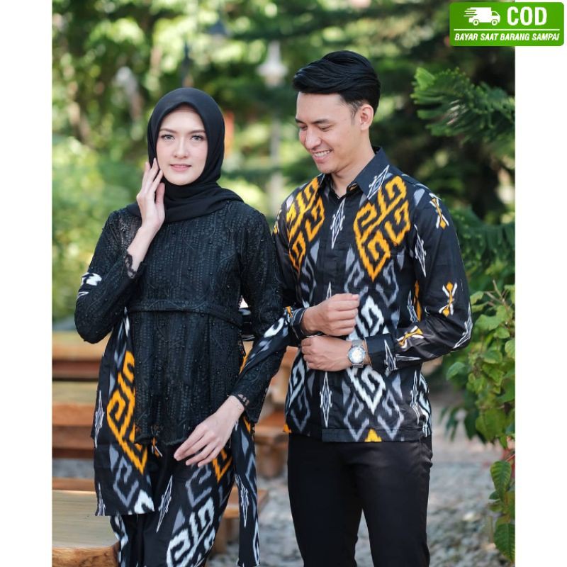 BAJU COUPLE TUNANGAN KEBAYA BROKAT MODERN PASANGAN 2021 HITAM TERBARU BATIK KONDANGAN LAMARAN WISUDA