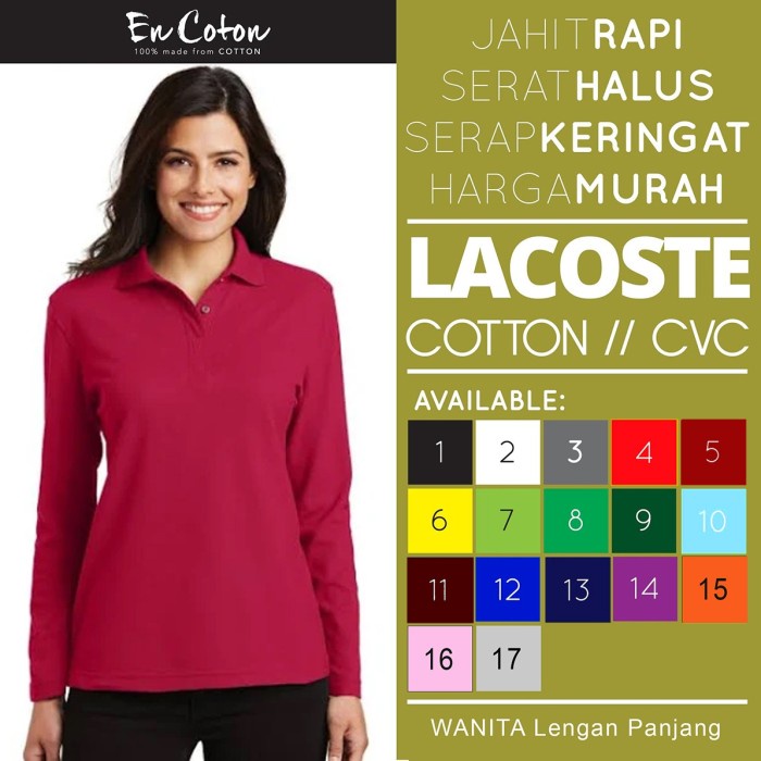 SYF Kaos Kerah Polo Shirt LENGAN PANJANG WANITA Lacoste Katun - S KODE 14622