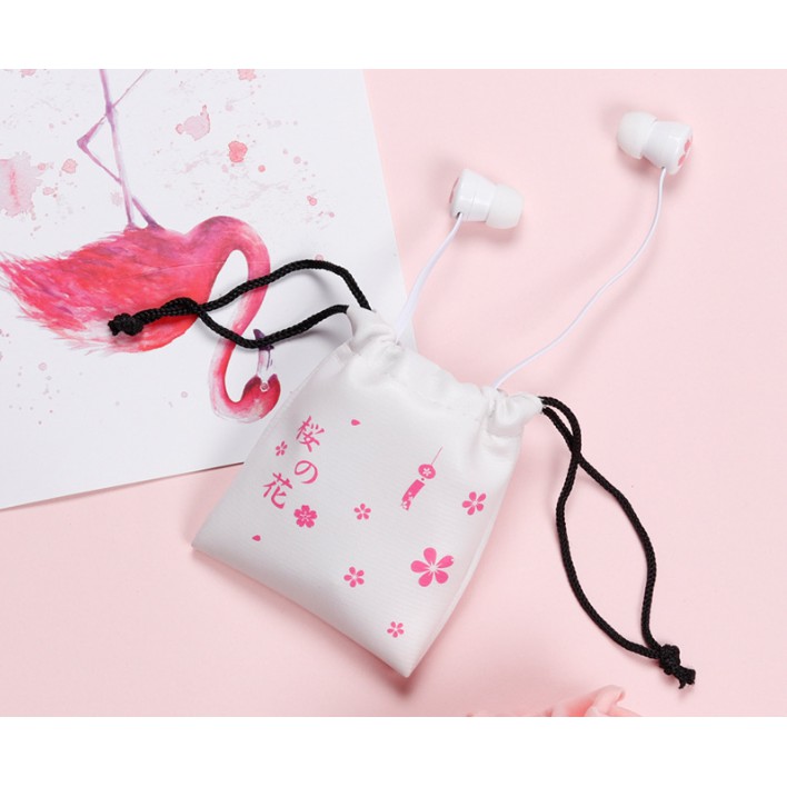 [XY-03] Headset Earphone POUCH SERUT Motif BUNGA SAKURA / Wadah Headset POUCH BUNGA SAKURA FLOWER