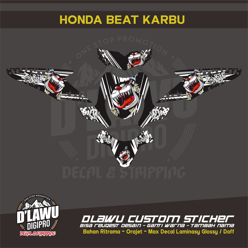 Decal Sticker Honda Beat karbu zombie Doraemon Hitam putih