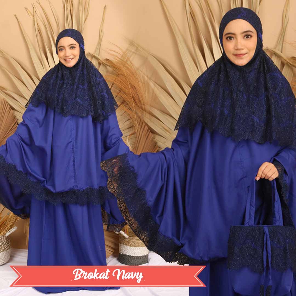 Mukena premium mewah jumbo silky sutra dewasa by PARISKU brokat navy