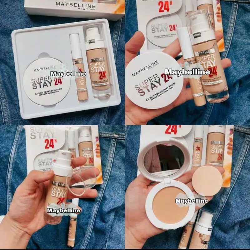 Maybelline Super Stay 3in1 24H - Paket Bedak Maybelline 3in1 Box Putih