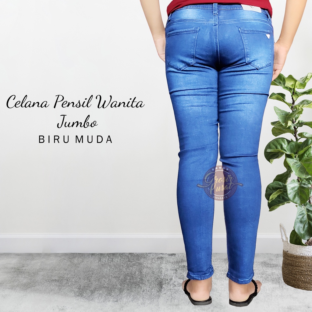 Celana Jeans Pensil Skinny Wanita Jumbo Biru Muda 35 - 38