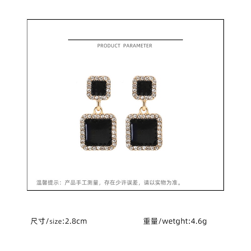 Hitam persegi kecil anting-anting wanita elegan Korea Dongdaemun sederhana earbud 2019 fashion baru