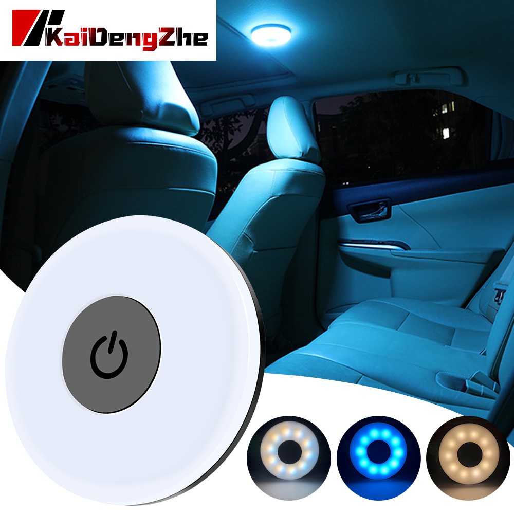 10 LED 3 Warna Car Reading Light Lampu Baca Mobil LED Lampu Tipe Sentuh Dengan Port Charger USB Pengisian Car Roof Light Ceiling Magnet Lamp