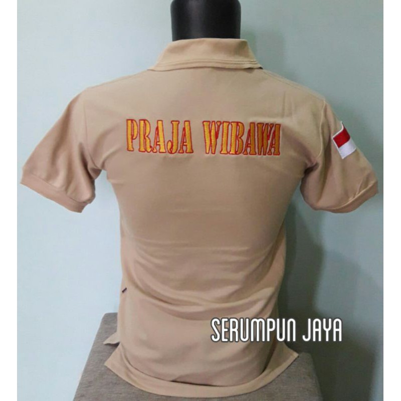 KAOS PRAJA WIBAWA KREM - KAOS KERAH PRAJA WIBAWA KREM FULL BORDIR