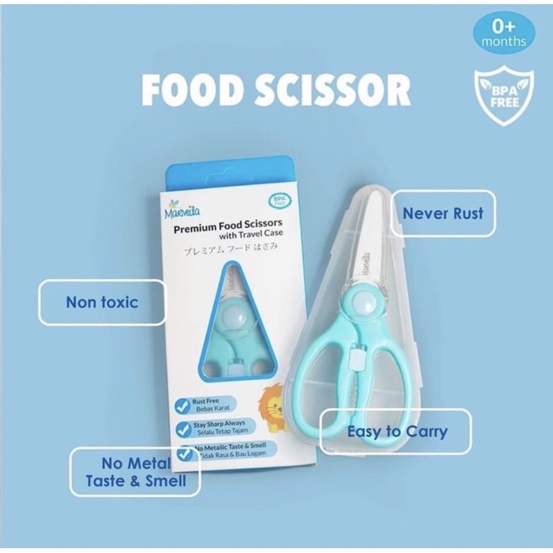 Marveila Food Scissor Baby Ceramic // Gunting Makanan Anak Foodgrade + Case Box Traveling Bepergian