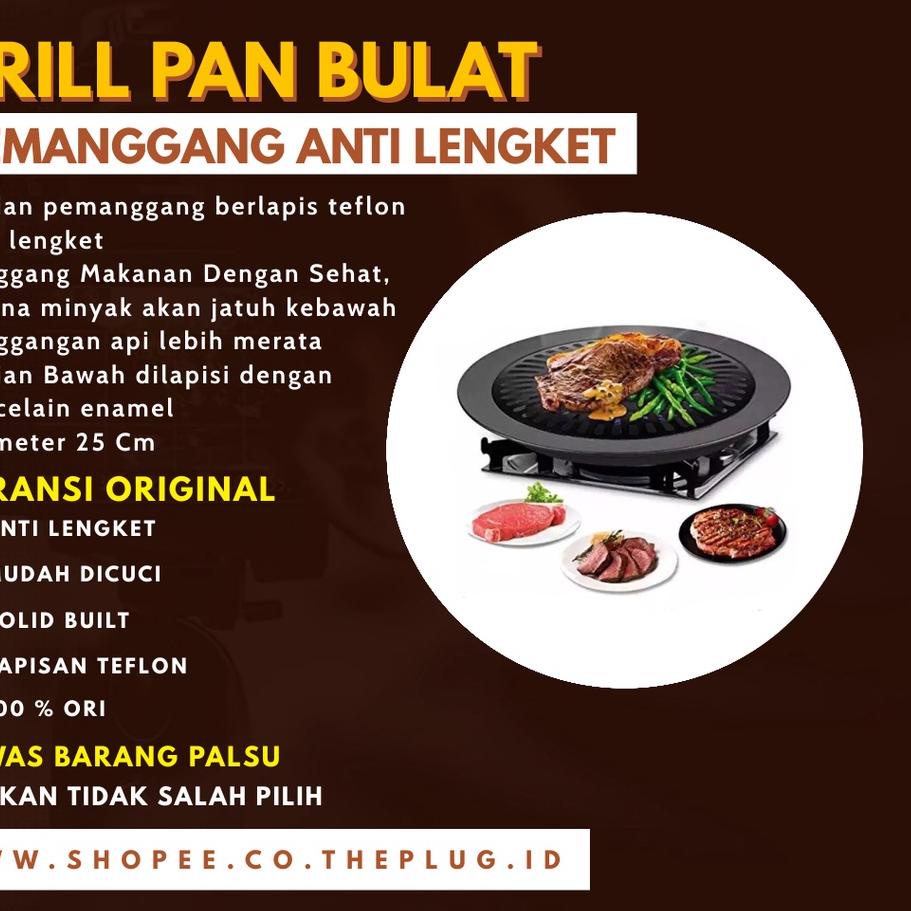 ➽ Alat Panggang Bulat Barbeque Grill Pan Pemanggang BBQ Tempat Bakar Daging Ayam Sosis Sate Anti Len
