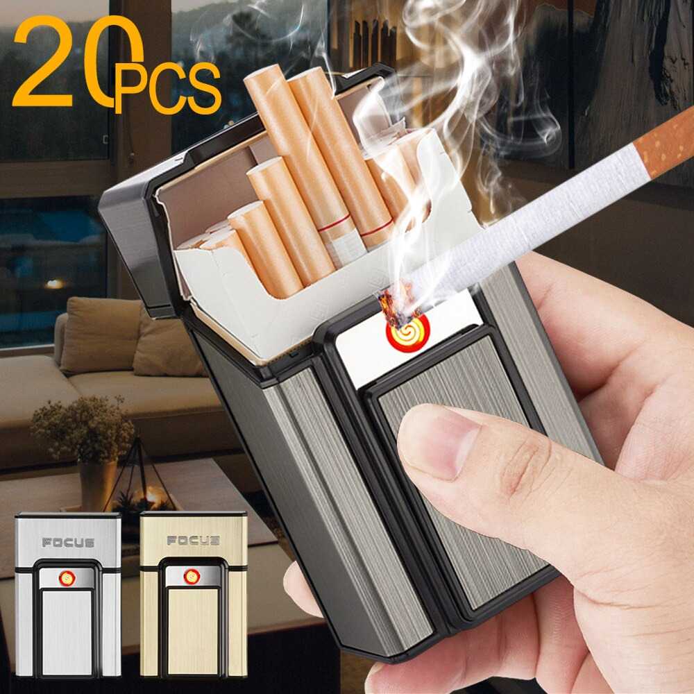 Focus Kotak Rokok 20 Slot dengan Korek Elektrik Pyrotechnic / Bungkus Tempat Rokok 2 in 1 Cigarette 