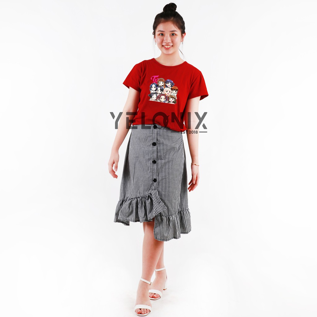 YELONIX - Rok ZENIA Skirt Tartan Kotak Ruffle-PENDEK  HITAM PUTIH