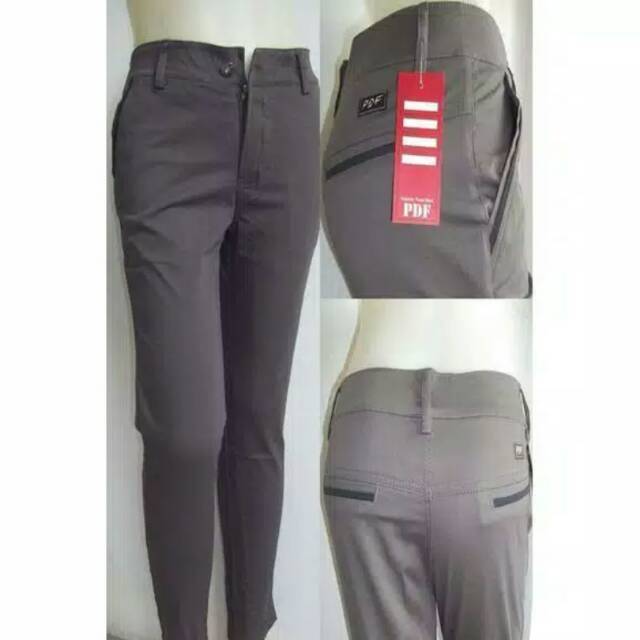 Celana Panjang Pria Wanita Unisex Chino Pants Kerja Slimfit Cowok Hitam Abu