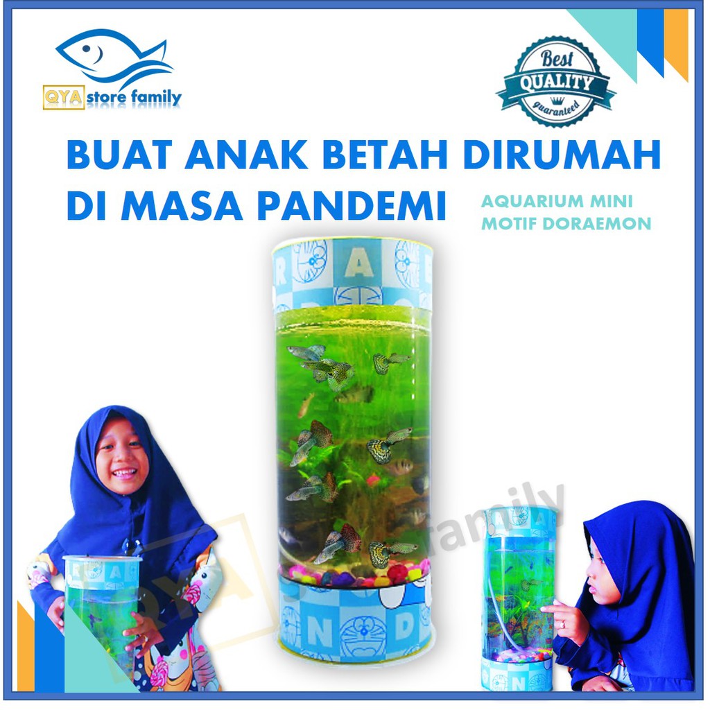 Aquarium mini bahan plastik mika tempat ikan hias kecil mainan edukasi anak doraemon