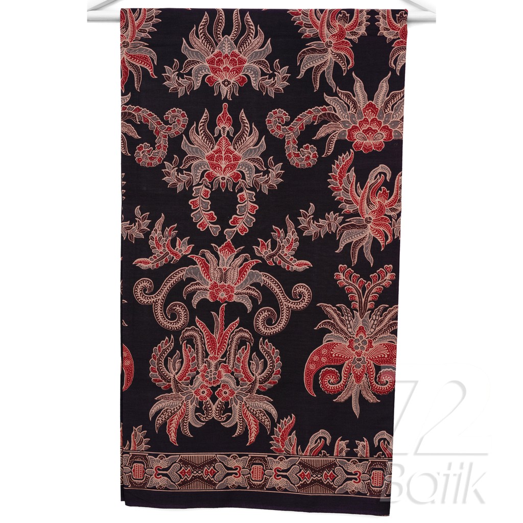 KAIN BATIK KATUN Premium Motif Kembang Puspo Warna Hitam Item Merah 729810 Cap 72 Jarik Jarit Samping Kebat Panjang Batik Katun Modern Premium Bahan Seragam Batik Pernikahan Kantor Keluarga Murah Kamen Jadi Batik Bali Lembaran