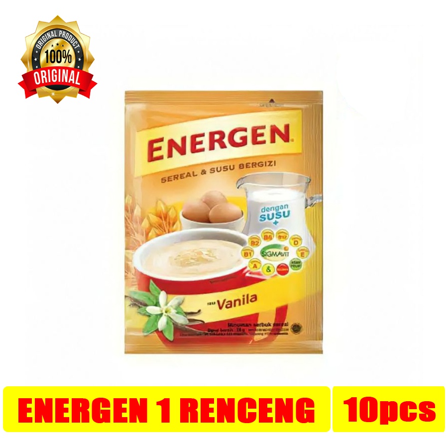 

ENERGEN VANILLA SERIAL KEMASAN BARU 1 RENCENG 10 PCS 30gr VANILA ISI LEBIH BANYAK