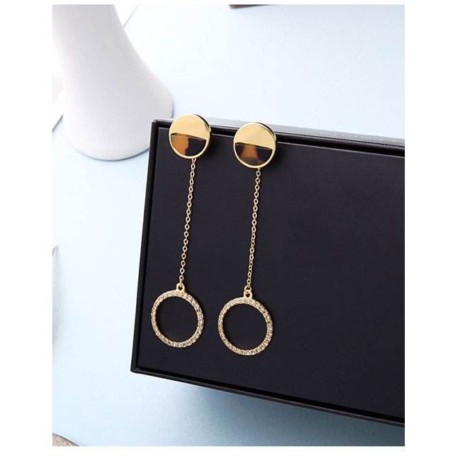 LRC Anting Tusuk Fashion Gold S925 Silver Needle Geometric Acrylic Plate With Diamond Stud Earrings