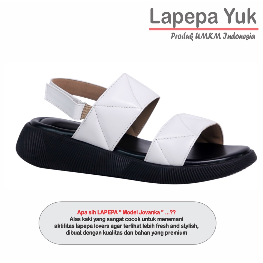 LAPEPA YUK -  Sepatu Sandal Wanita Wedges JOVANKA Model Ban dua Tali Strap belakang Hak Tinggi Sole 4 cm Spatu Sendal Gunung Cewek  Size 36 37 38 39 40 41 Warna WHITE Putih Cewe Kekinian Premium Terbaru Shoes Ori Original Mall Official Store Promo