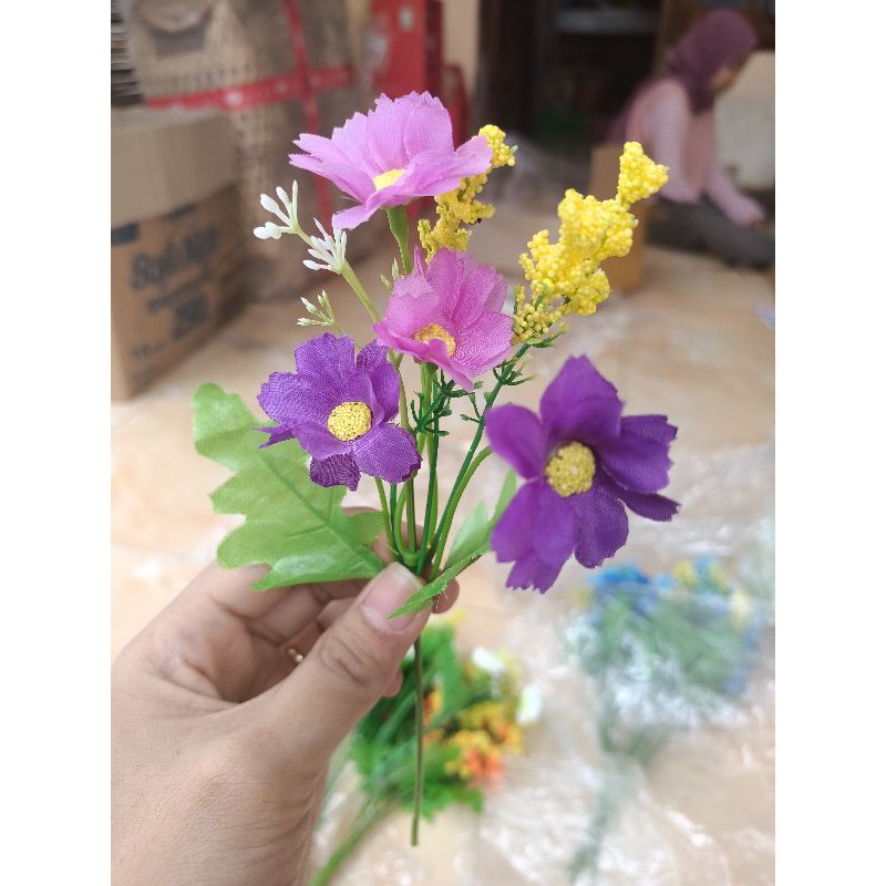 Aster Mini Bunga Plastik Artificial Dekorasi Rustic Hiasan Mahar Dried Flower Hampers-Ungu