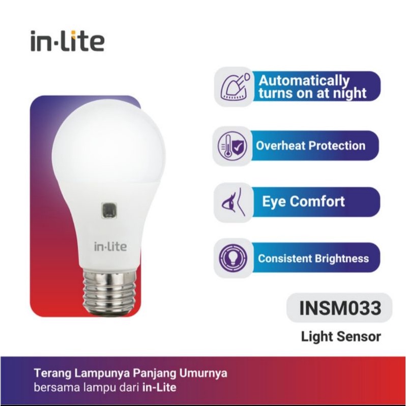 in-Lite LED Lampu Sensor Cahaya 9W 9 Watt INSM033 CAHAYA PUTIH 6500K