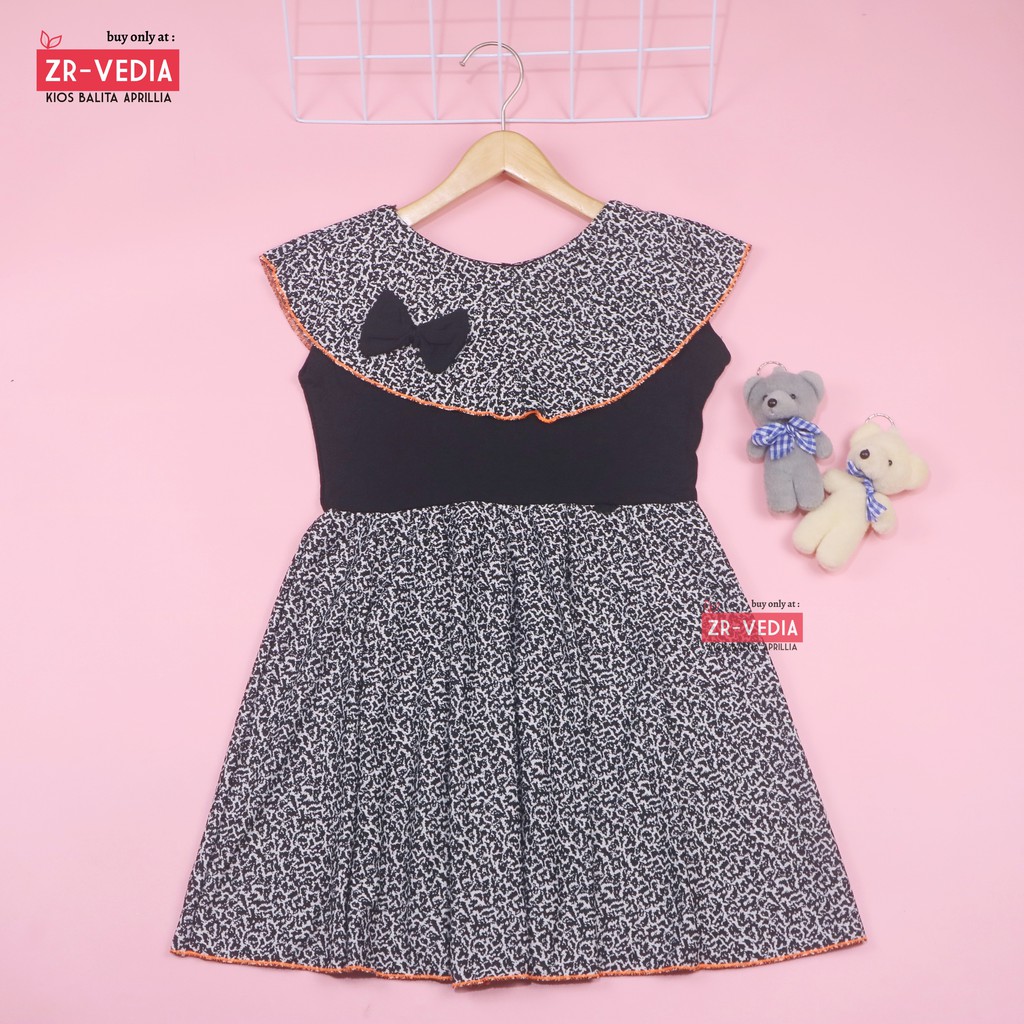 Dress Evelin uk 5-6 Tahun / Baju Anak Perempuan Atasan Model Dres Cewek Gaun Pesta Motif Polos Bunga