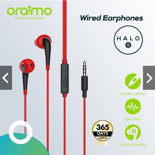 Oraimo Headset / In-Ear Earphone / Handsfree dengan Mic Universal 3.5mm OEP-E21N Black & Red