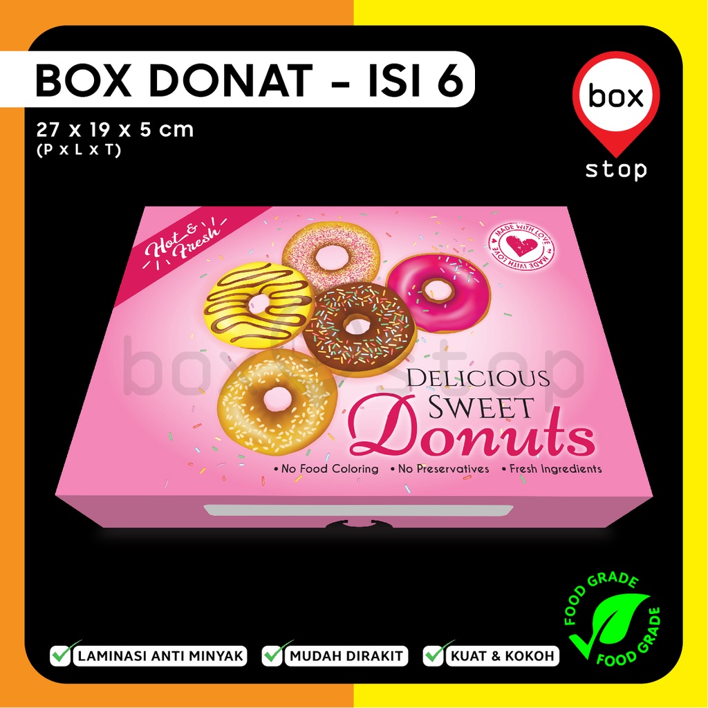 Kotak Donat - Box Donat - Kotak Donat - HOF - PINK - Isi 6