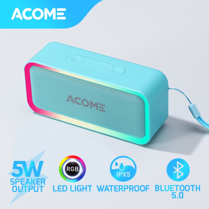 ACOME Bluetooth Speaker TWS 5W RGB LED Party IPX5 Waterproof A6 - Teal