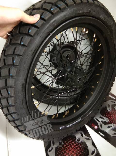 Velg sepaket CRF 150 honda lengkap ban semi supermoto tapak lebar plus cakram depan belakang