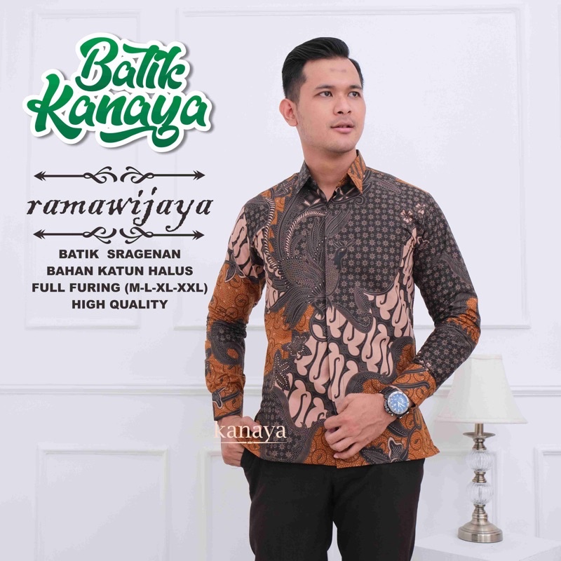 RAMAWIJAYA Baju Batik Pria Full Furing bahan katun sragenan